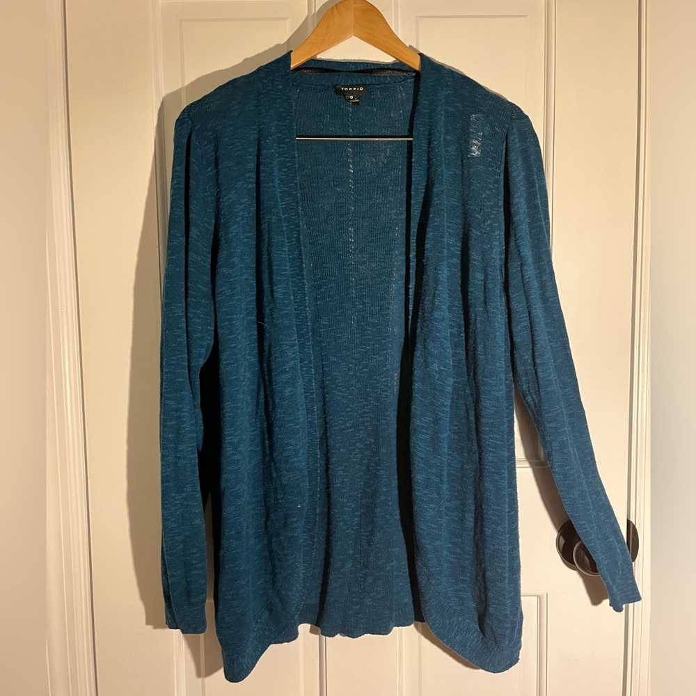 Teal Torrid Slub Cardigan Curve Front Sweater